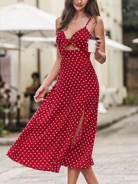 Cupshe Red Polka Dot Tie-Front Maxi Dress